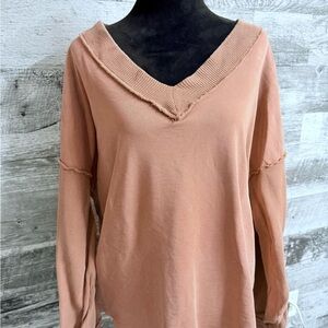 BiBi Women's V-Neck Peach Sweatshirt